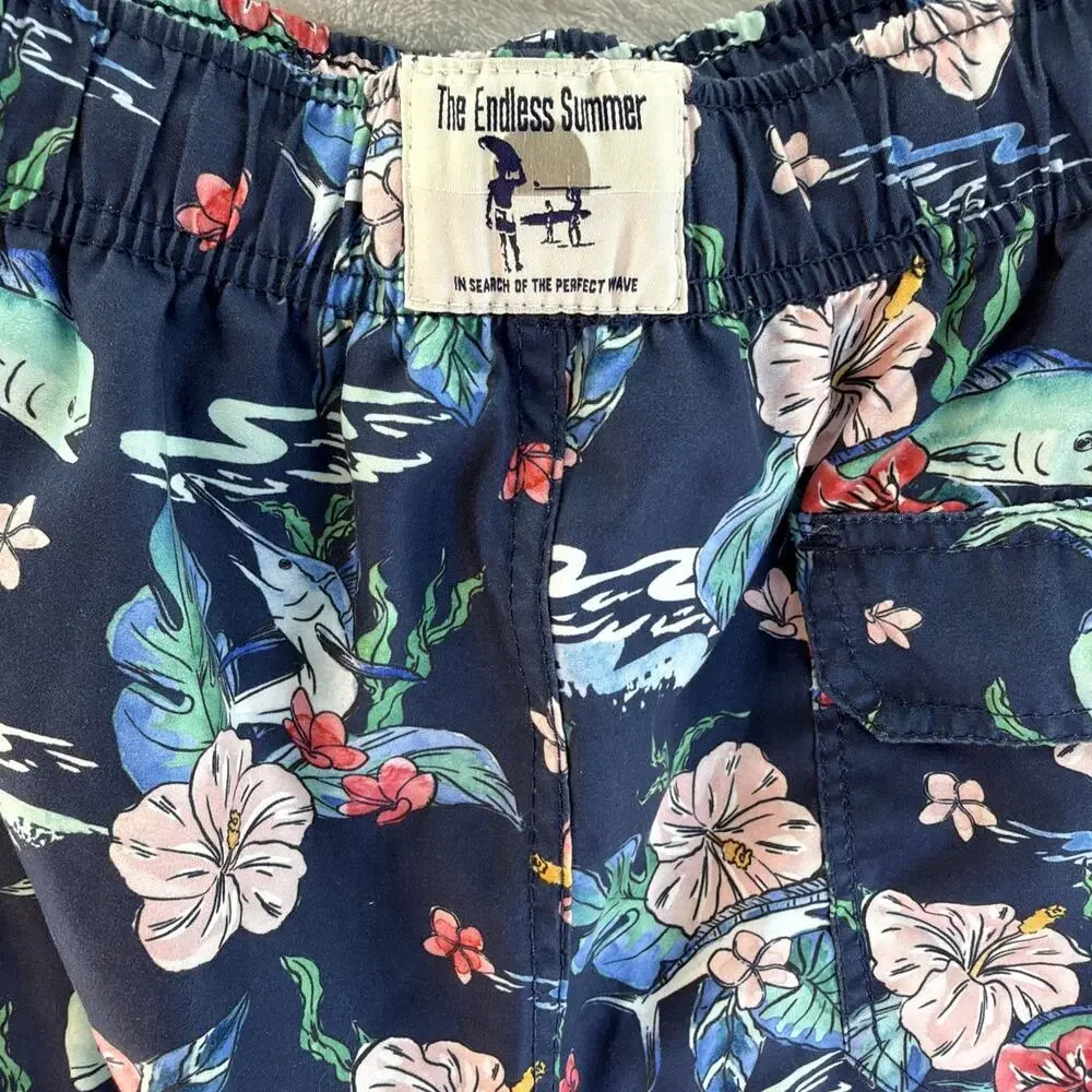 Ron Jon Surf Shop Mens Size XXL 2XL Blue Tropic Floral Lined Swim Trunks Shorts
